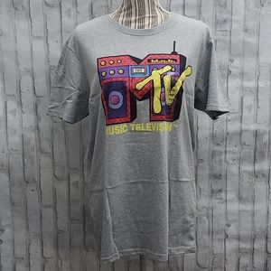 NWT*Vintage Logo MTV Grey Graphic T-Shirt, Size Large